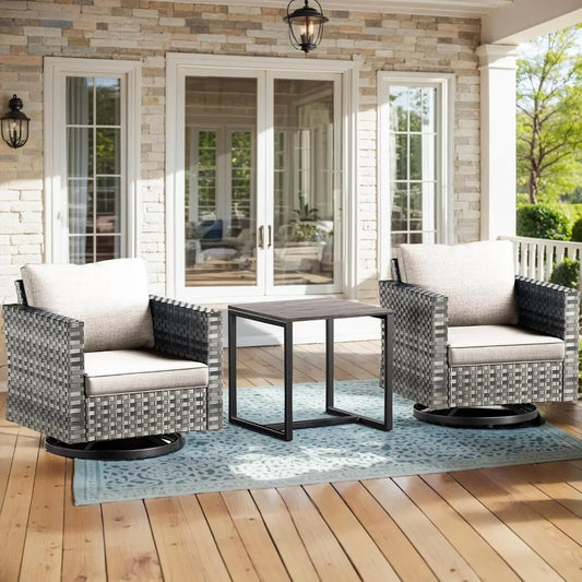 ANGDUO Weathersealed Resin-Wicker PatioOutdoor Swivel Glider Chairs With Side Table