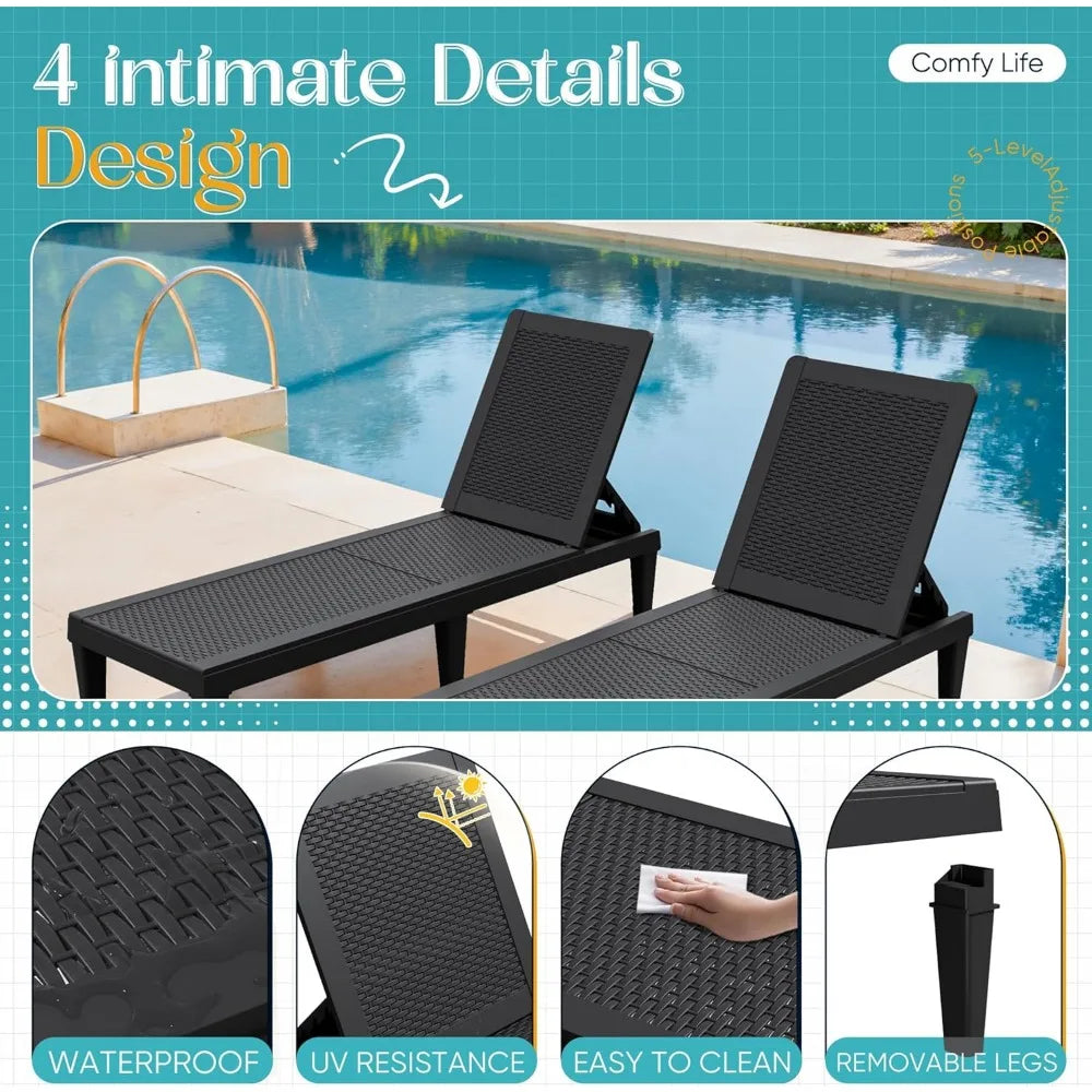 Outdoor-Grade Chaise Lounge Chairs Set of Four Weatherproof Polypropylene Loungers