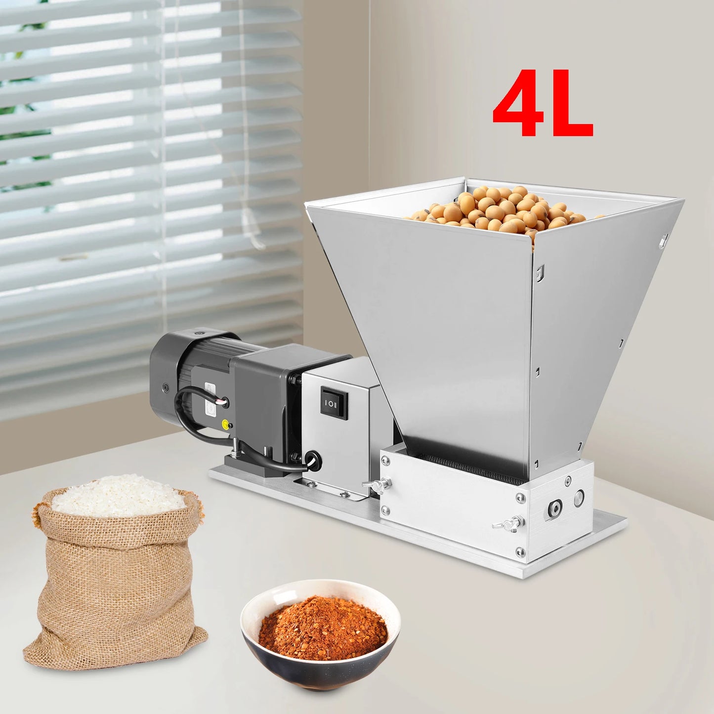 Electric Grain Crusher, Stainless Steel Grinder Big Grinding Machine Mill for Corn Bean Feed Wheat Kitchen Commercial 220V/110V