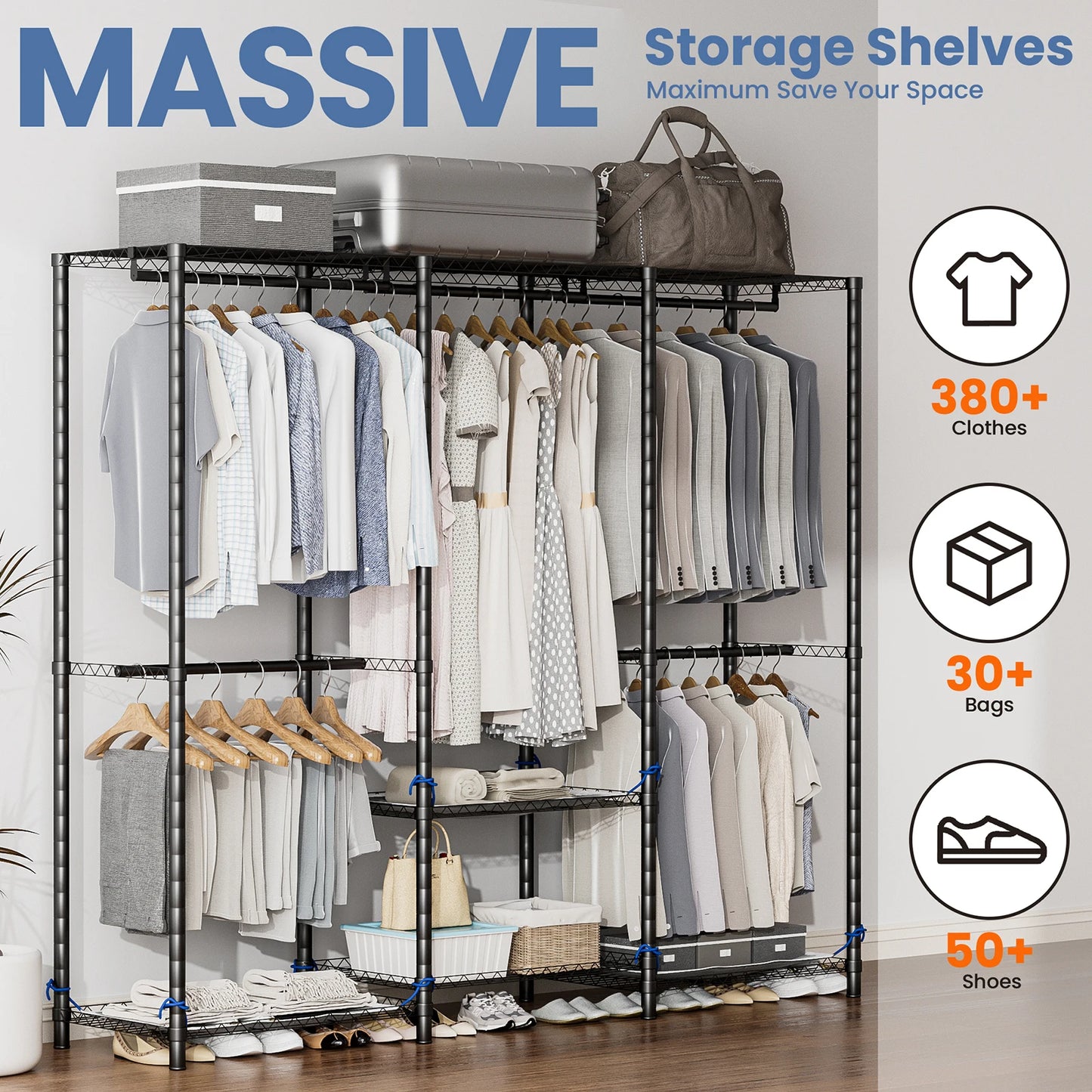 Folded Heavy Duty Clothes Rack Storage Organizer WardrobeStorage Freestanding 960