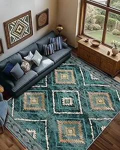 Hign-concerned Area Rug MachineWashableNonSlip UltraSoft LowPilePattern Western Tribal LivingRoom Entryway