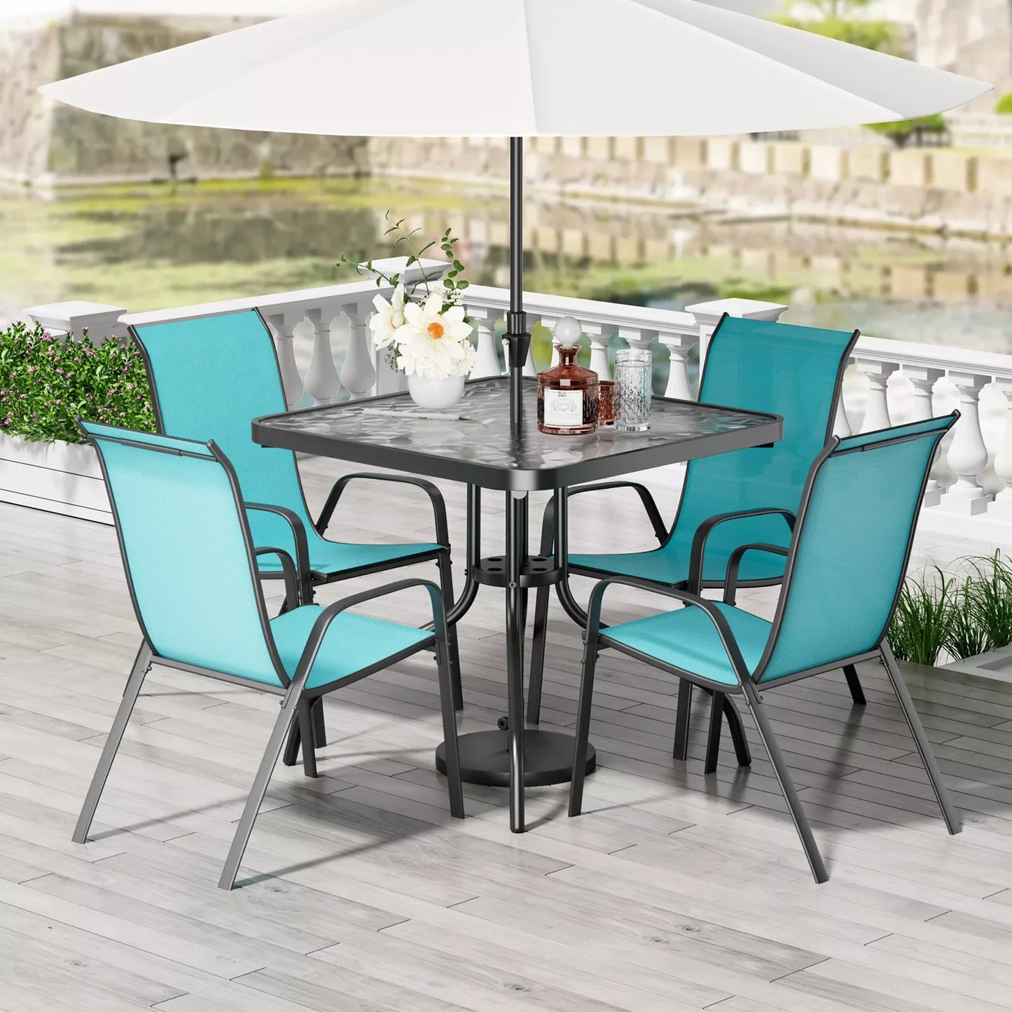 General Weather Resistant Outdoor Patio Dining Set With Durable PremiumTextileneChairs