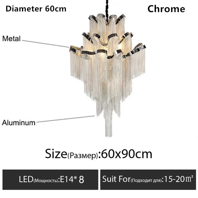 Italy Designer Stream Luxury Tassel Chandelier Aluminum Chain Lighting