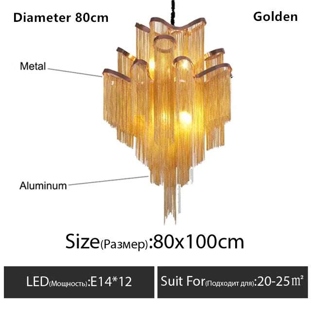 Italy Designer Stream Luxury Tassel Chandelier Aluminum Chain Lighting