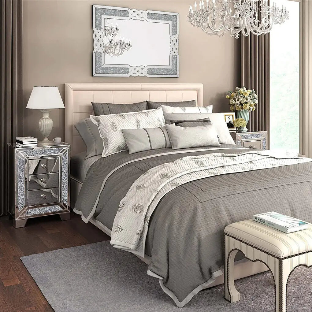 LUVODI Wall Decorative Mirror Silver Crystal Crush Glass Mirror for Living Room/Bed/Dining Room/Bath Room Decor