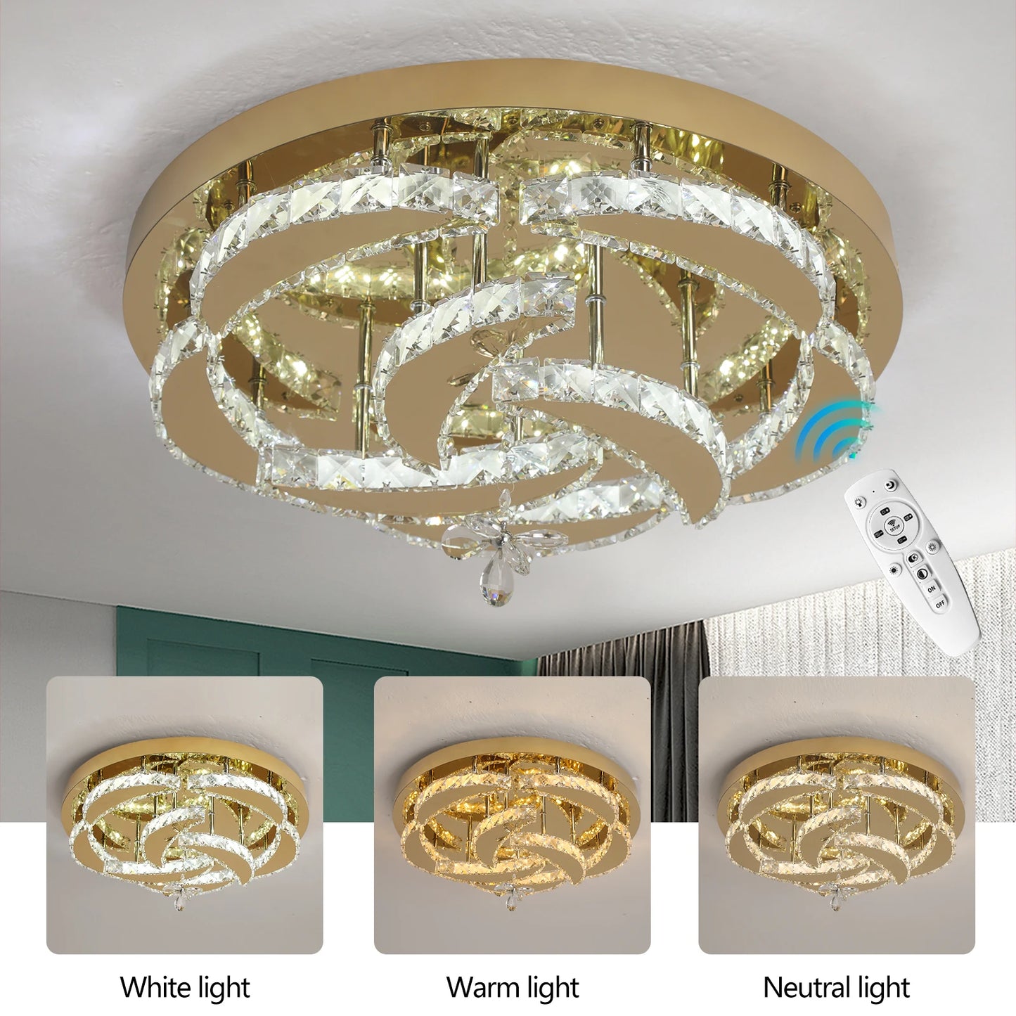 VETRULUS Crystal Ceiling Lamp Dimmable Led Chandelier