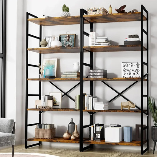 XMSJ 2Piece FiveTier Bookshelf ClassicTall Industrial Modern Display Cabinet Organization