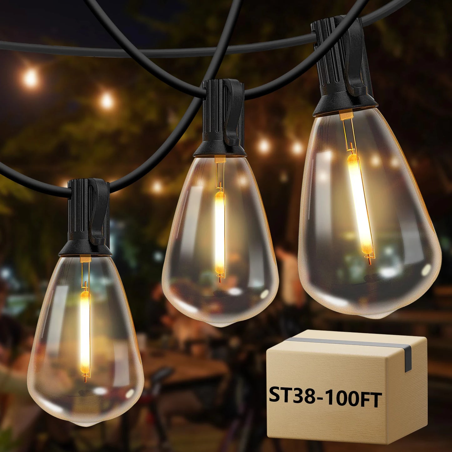 TJOY ST38 Globe LED Outdoor String Lights With 24 Edison Vintage Bulbs Waterproof And Connectable
