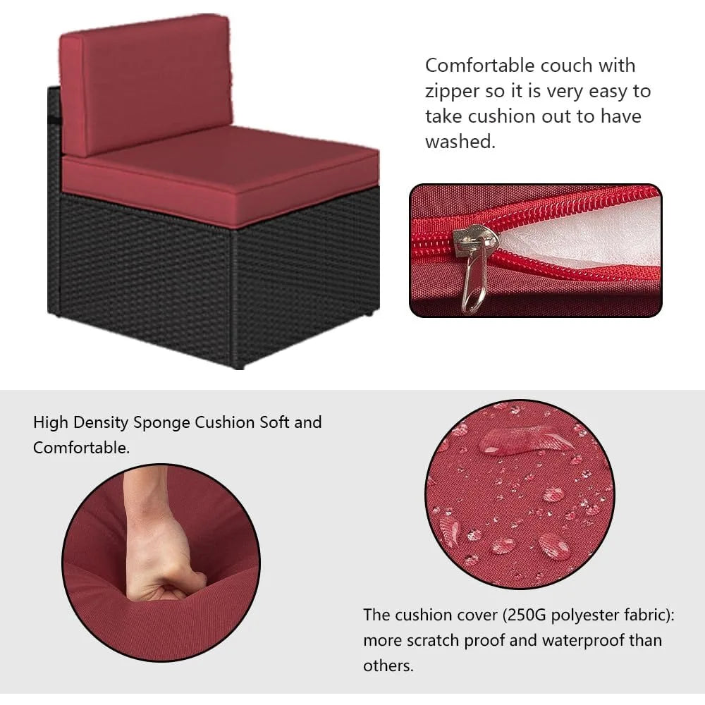 ZHUOTING 7Piece OutdoorPatio Furniture PE Wicker Rattan Sectional Conversation Set