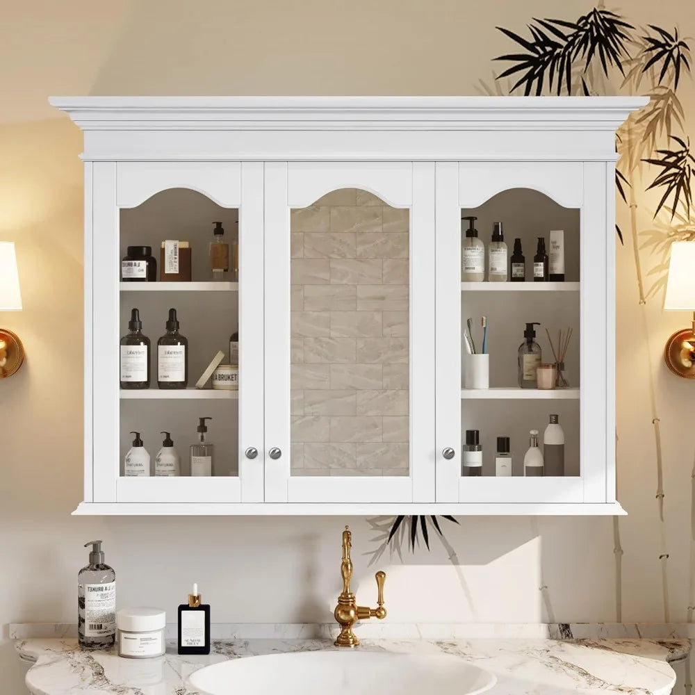 RBXC Wall Mounted Medicine Cabinet With Mirror Doors And Storage