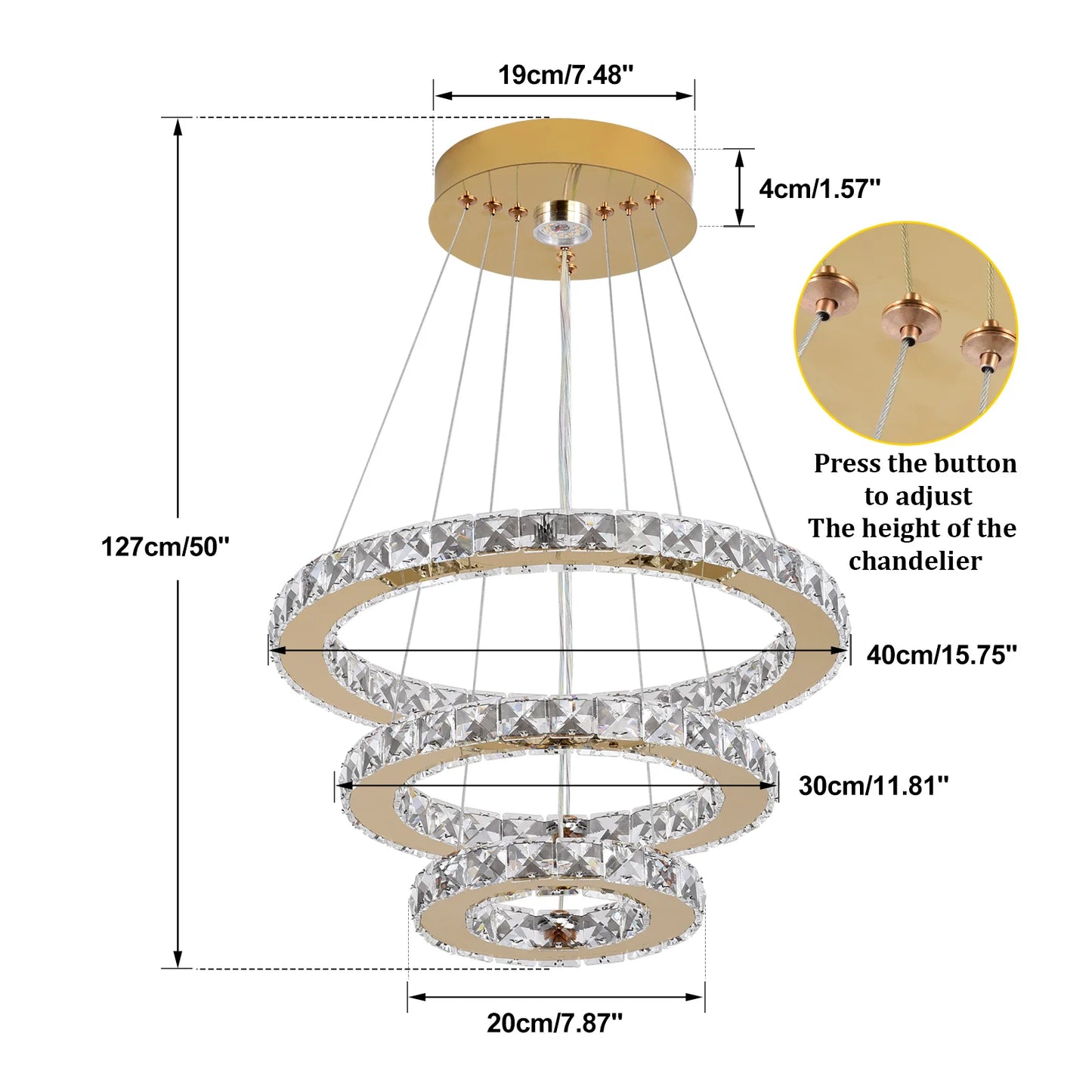 VETRULUS Crystal Chandelier For Hall Living Room LED Ceiling Light