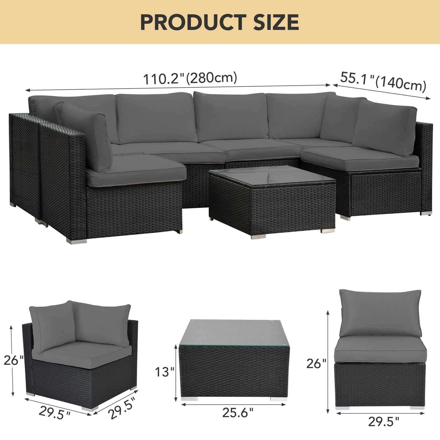 Naga Bahna Outdoor Patio Sectional Sofa Set With Cushions