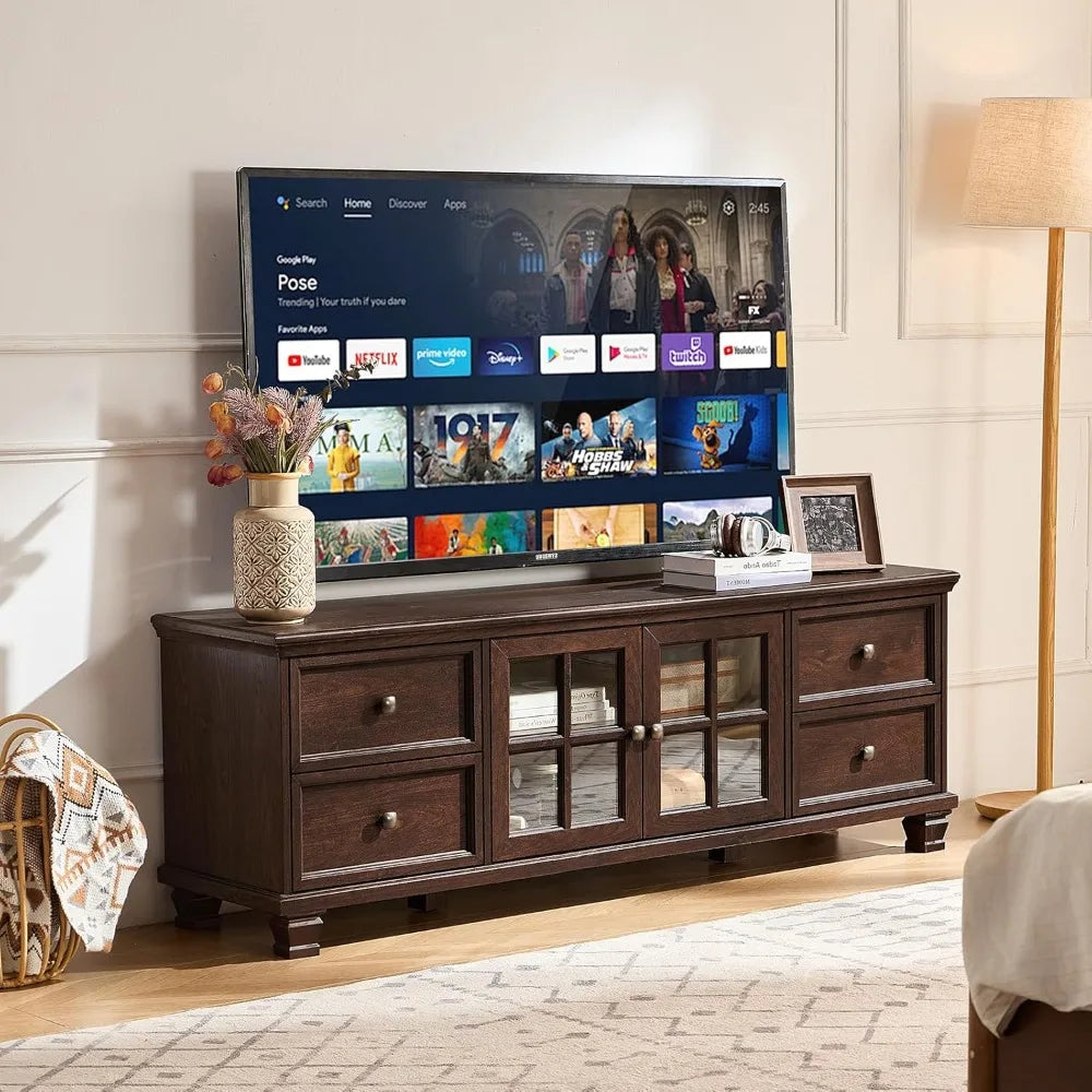 ZHUXIANG Rustic TV Stand With 4 Drawers Modern Entertainment Center