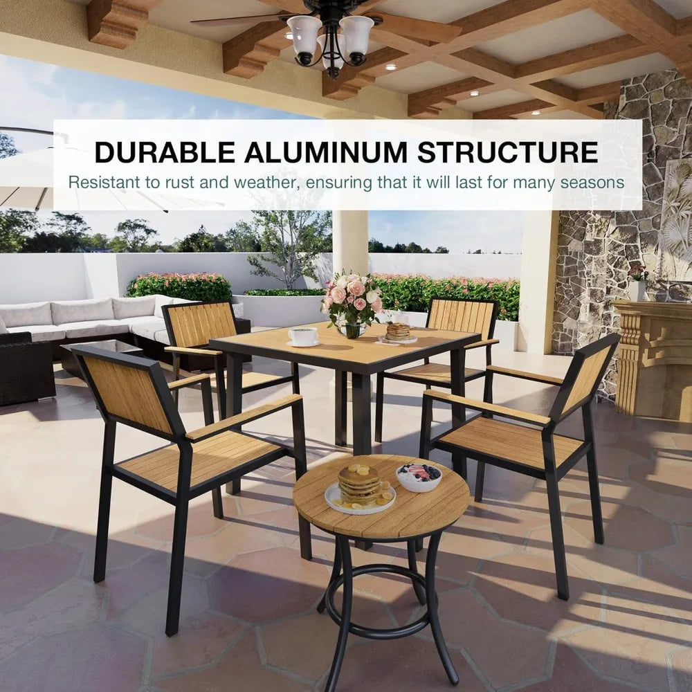 Patio Dining Set Outdoor Aluminum Furniture With Plastic Wood Tabletop Modern Style