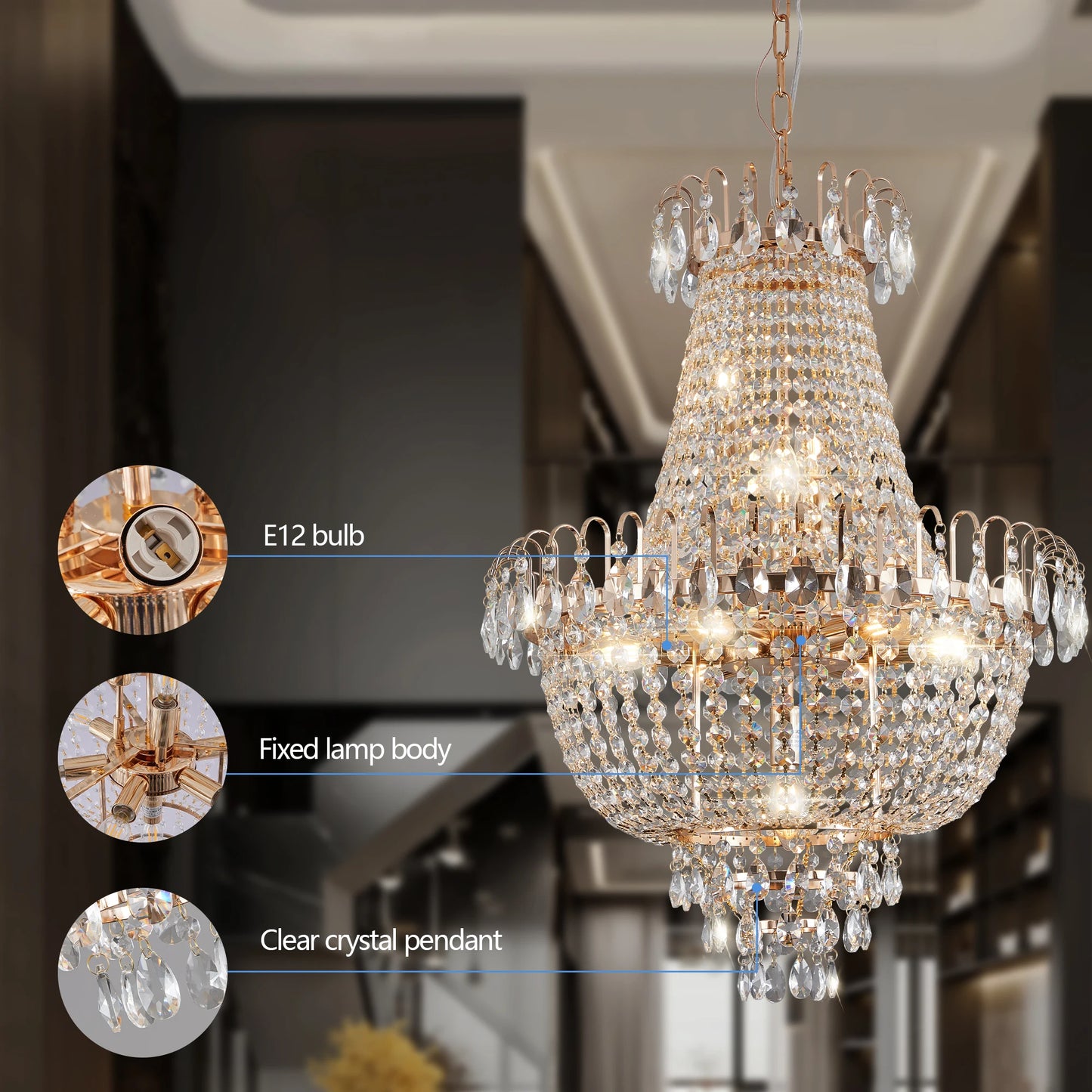 ARLGSITE Luxury Crystal Chandelier Pendant Light For Living Room