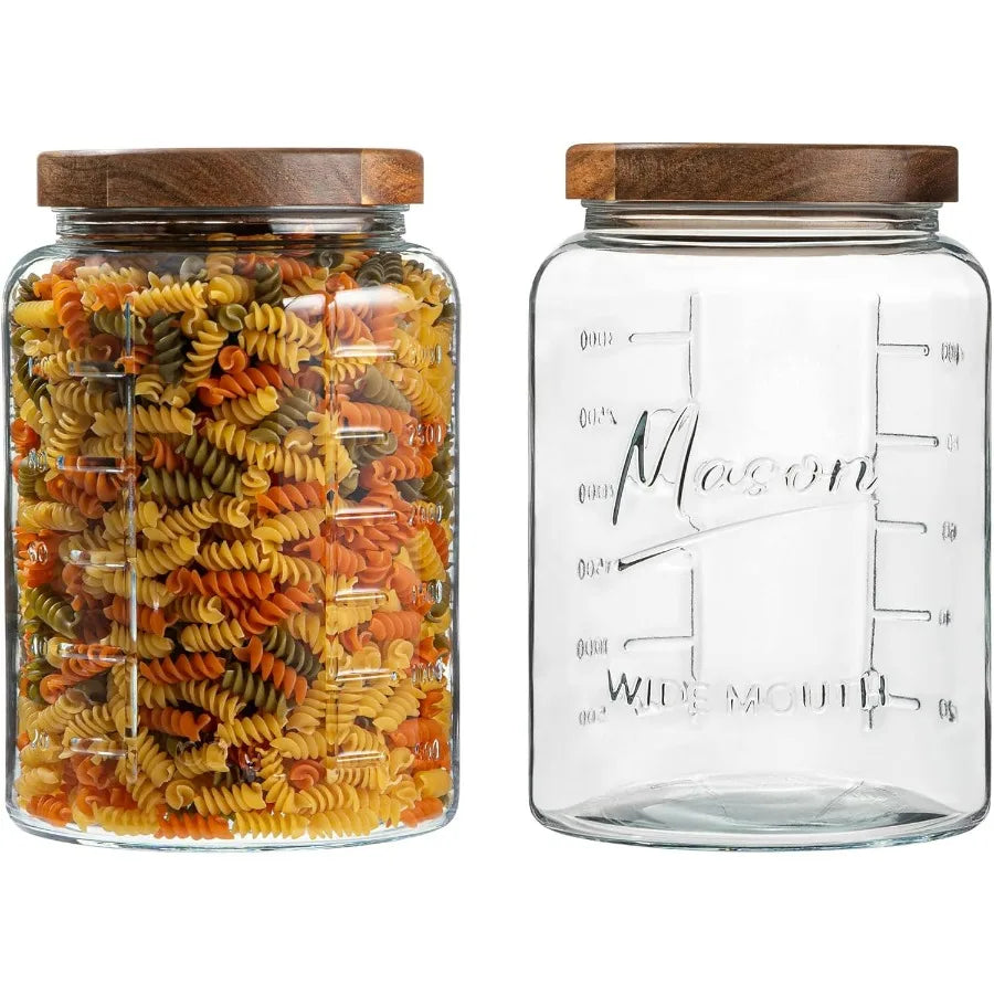 1 Gallon Glass Mason Jar with Airtight Wooden Lid, Wide Mouth Large Food Storage Container with Measurement Markings For Kitchen