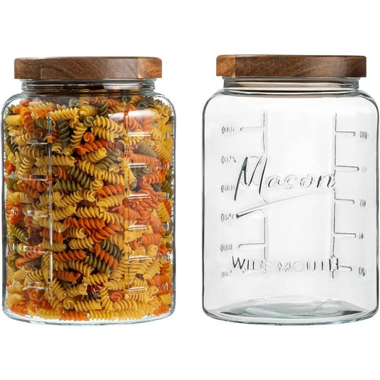 1 Gallon Glass Mason Jar with Airtight Wooden Lid, Wide Mouth Large Food Storage Container with Measurement Markings For Kitchen