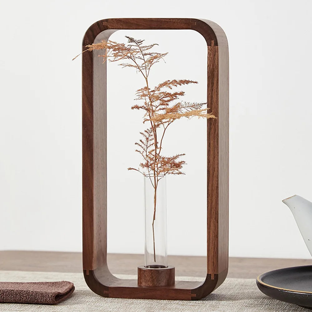 HeMu Rectangle Solid Wood Hydroponic Plant Vase Living Room Decor
