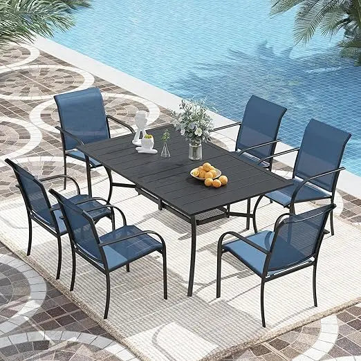 7-Piece Outdoor Patio Dining Set Weather-Resistant Powder-Coated Stackable Chairs