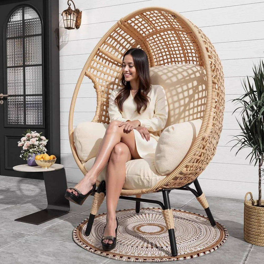 Outdoor IndustrialStrength Wicker Egg Chair With Capacity500lbs AlloyAllweather Stand Lounger