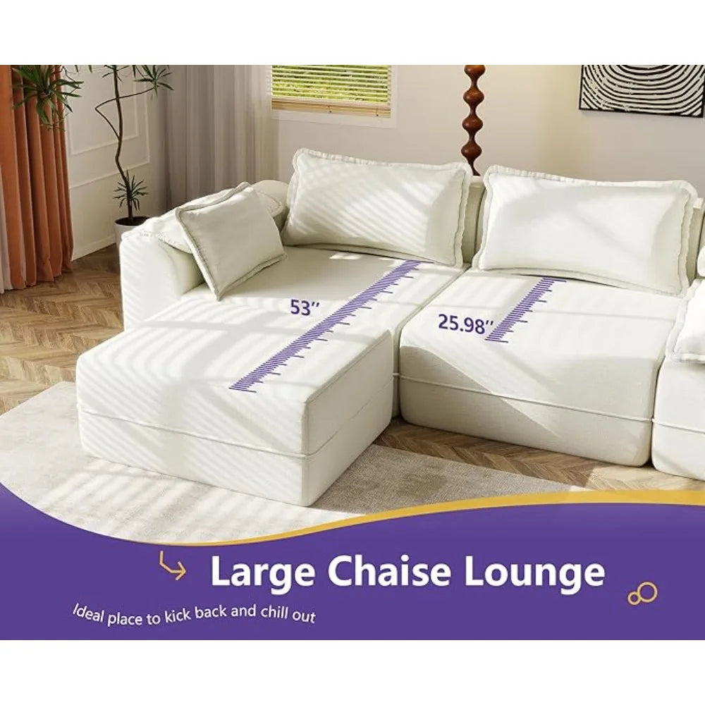 HUANZHUANG Cloud Modular Sectional Sofa U Shaped 4 Seater With Ottomans And Removable Covers