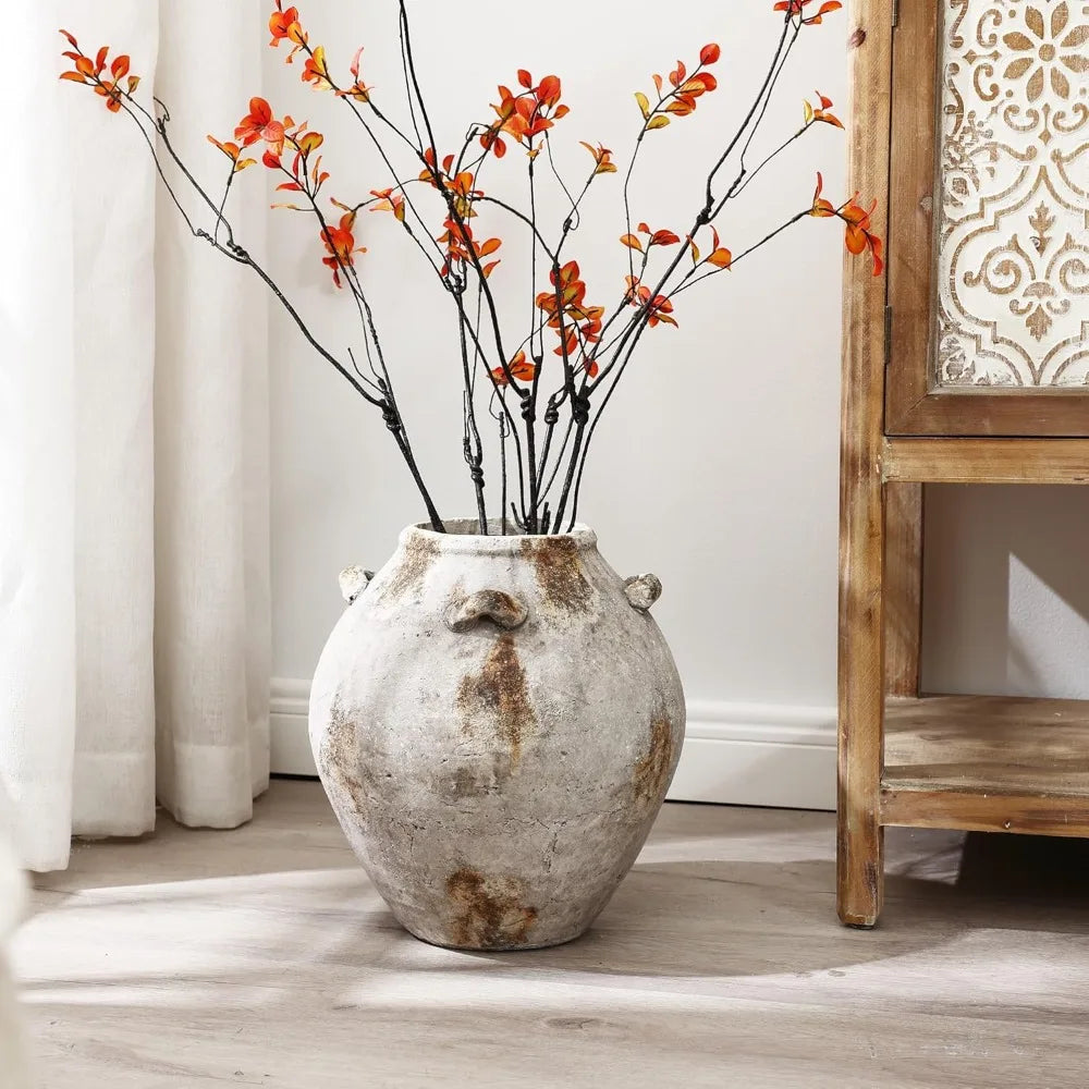 High-concerned Ceramic Flower Vase With Decorative Handles Terracotta Living Room