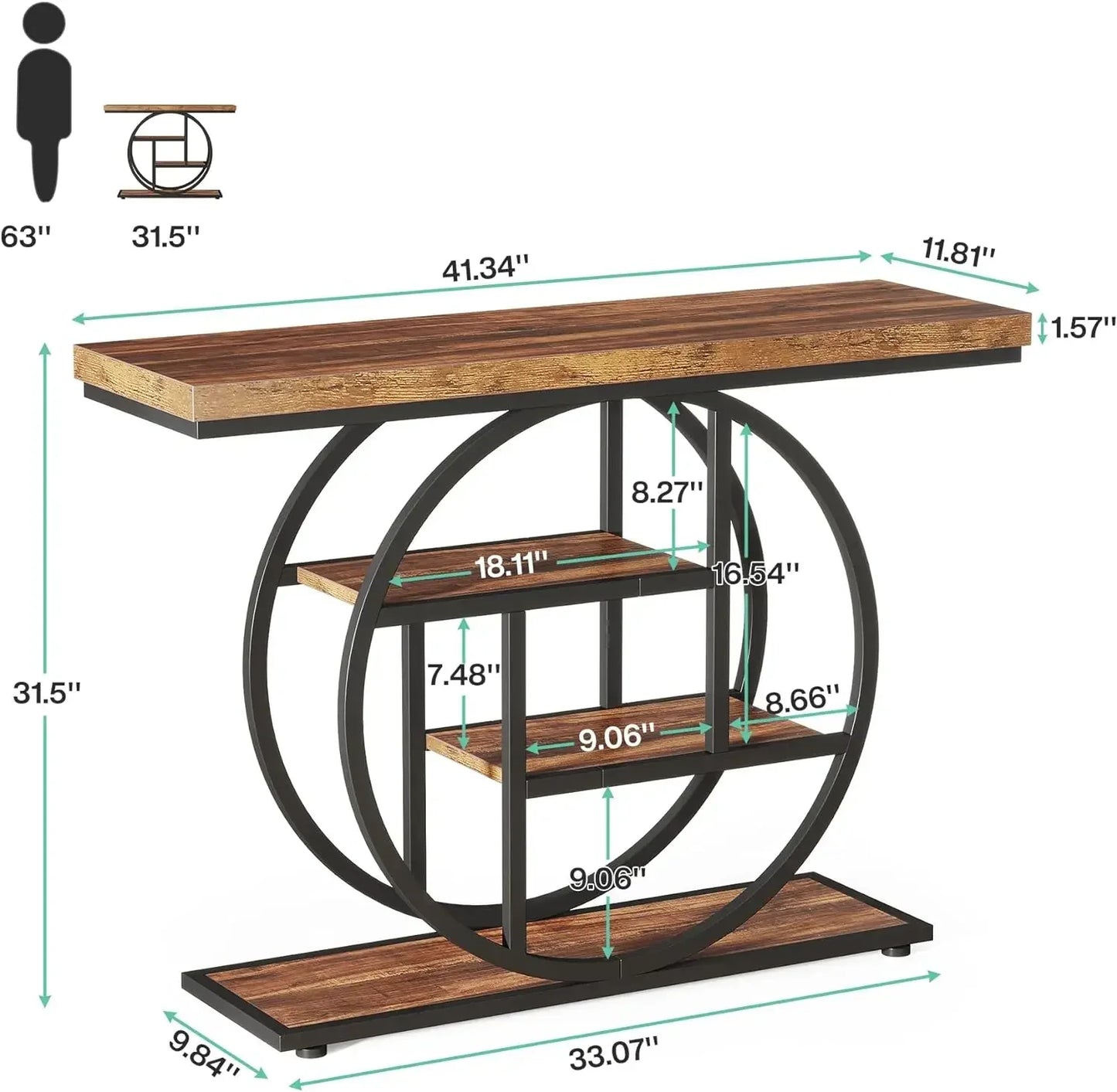 XMSJ Industrial 4-Tier Console Table With Circle Base