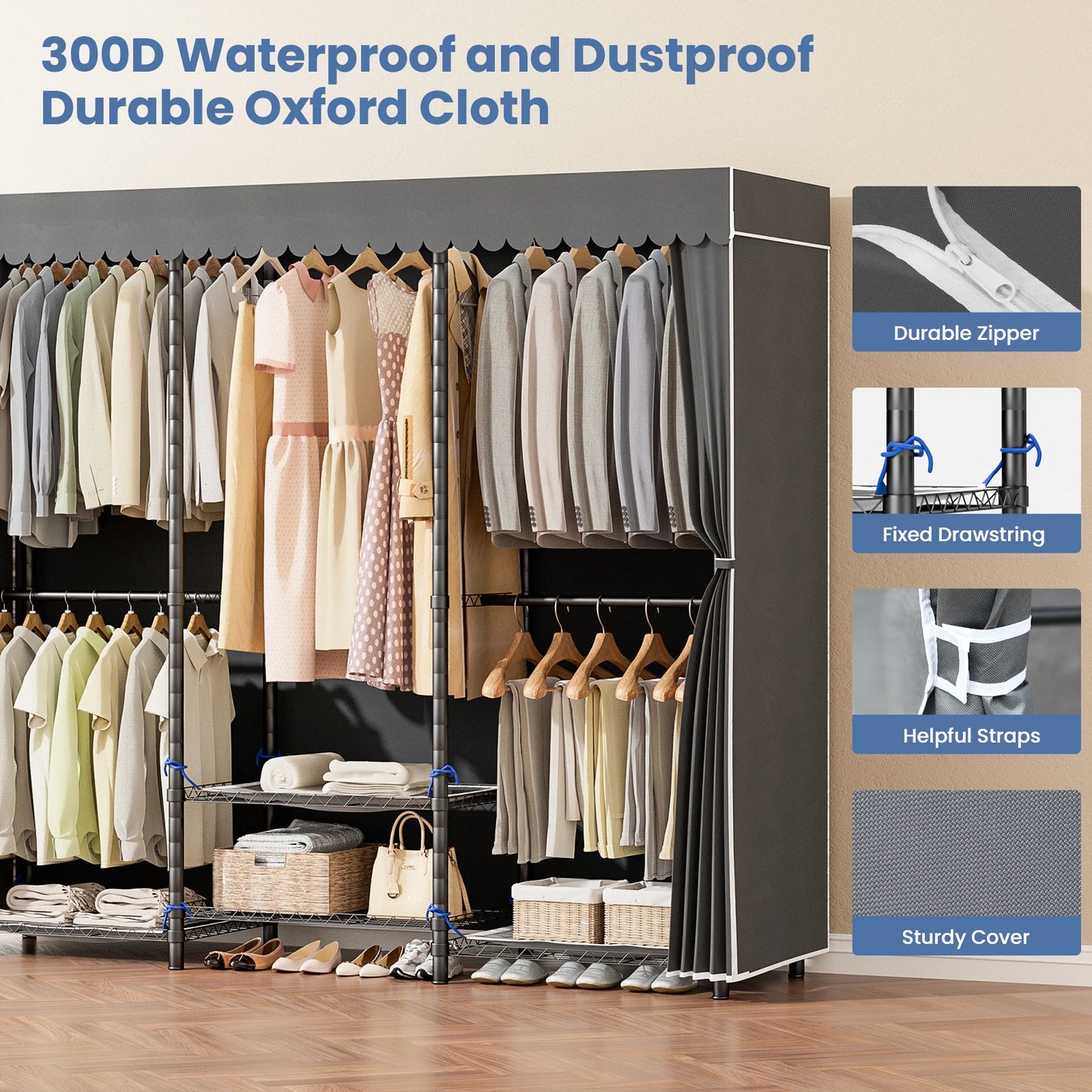 Folded Heavy Duty Clothes Rack Storage Organizer WardrobeStorage Freestanding 960