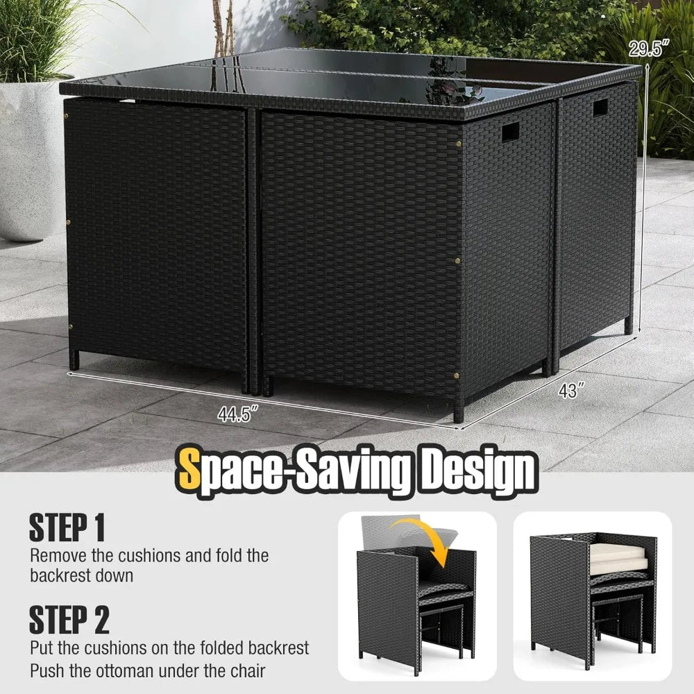 Patio Dining Set With Rattan Chairs And Tempered Glass Table