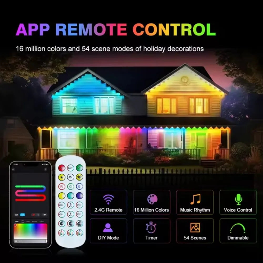MIMIRG Outdoor RGB LED Lights Bluetooth IP67 Waterproof Eaves Lighting With App Remote And Music Sync Timer