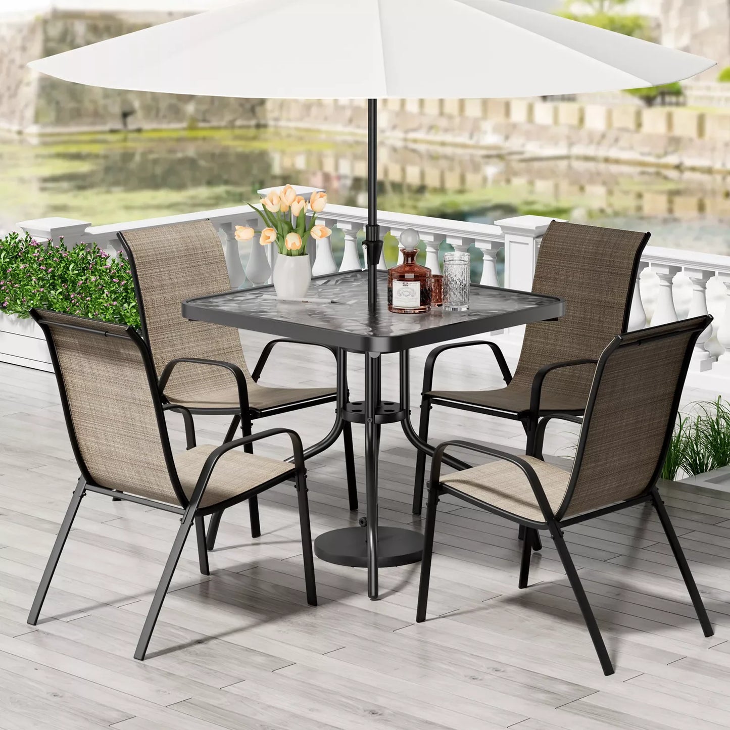 General Weather Resistant Outdoor Patio Dining Set With Durable PremiumTextileneChairs