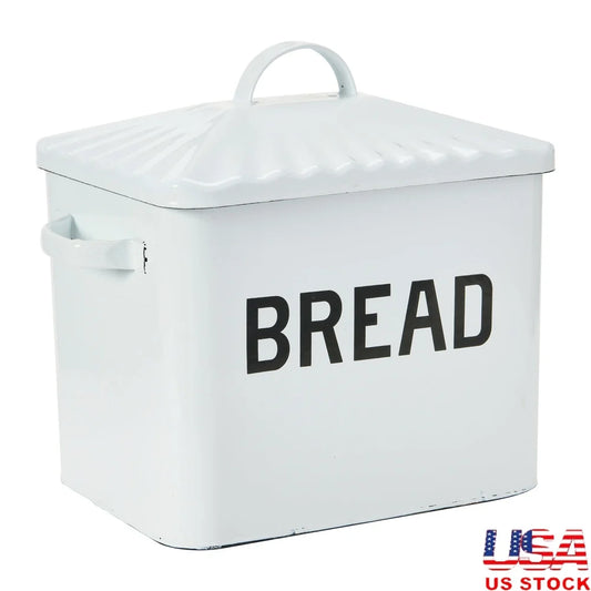 Vintage Enameled Metal Bread Box with Lid Farmhouse Style Kitchen Storage Food Safe Rustic Decor 13.5x8.5x12 Inches