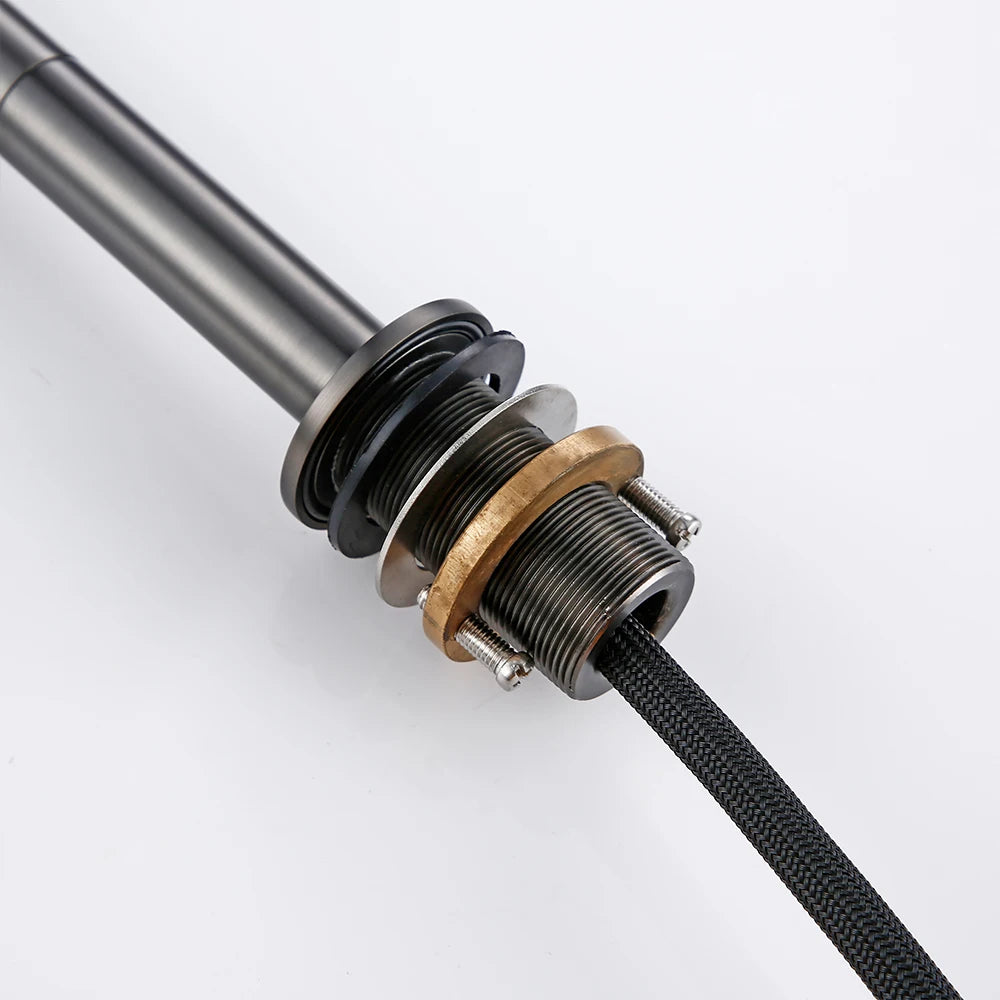 Pull Down Kitchen Sink Faucet Brushed Gunmetal Black Single Handle Double Hole Hot And Cold Sprayer Brass Countertop Mounted