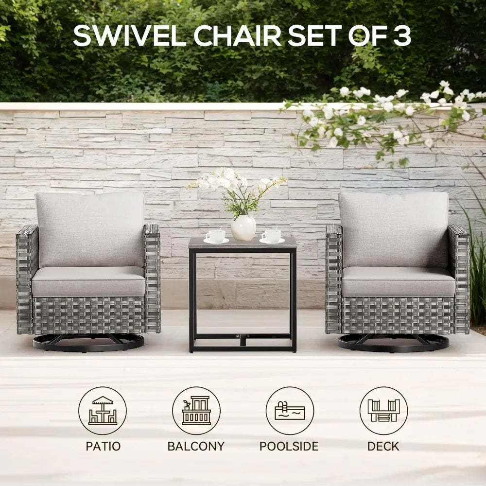 ANGDUO Weathersealed Resin-Wicker PatioOutdoor Swivel Glider Chairs With Side Table