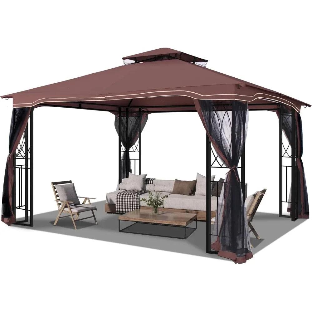 High Concerned Outdoor Patio Gazebo With Polyester Roof And Breathable Netting For Garden