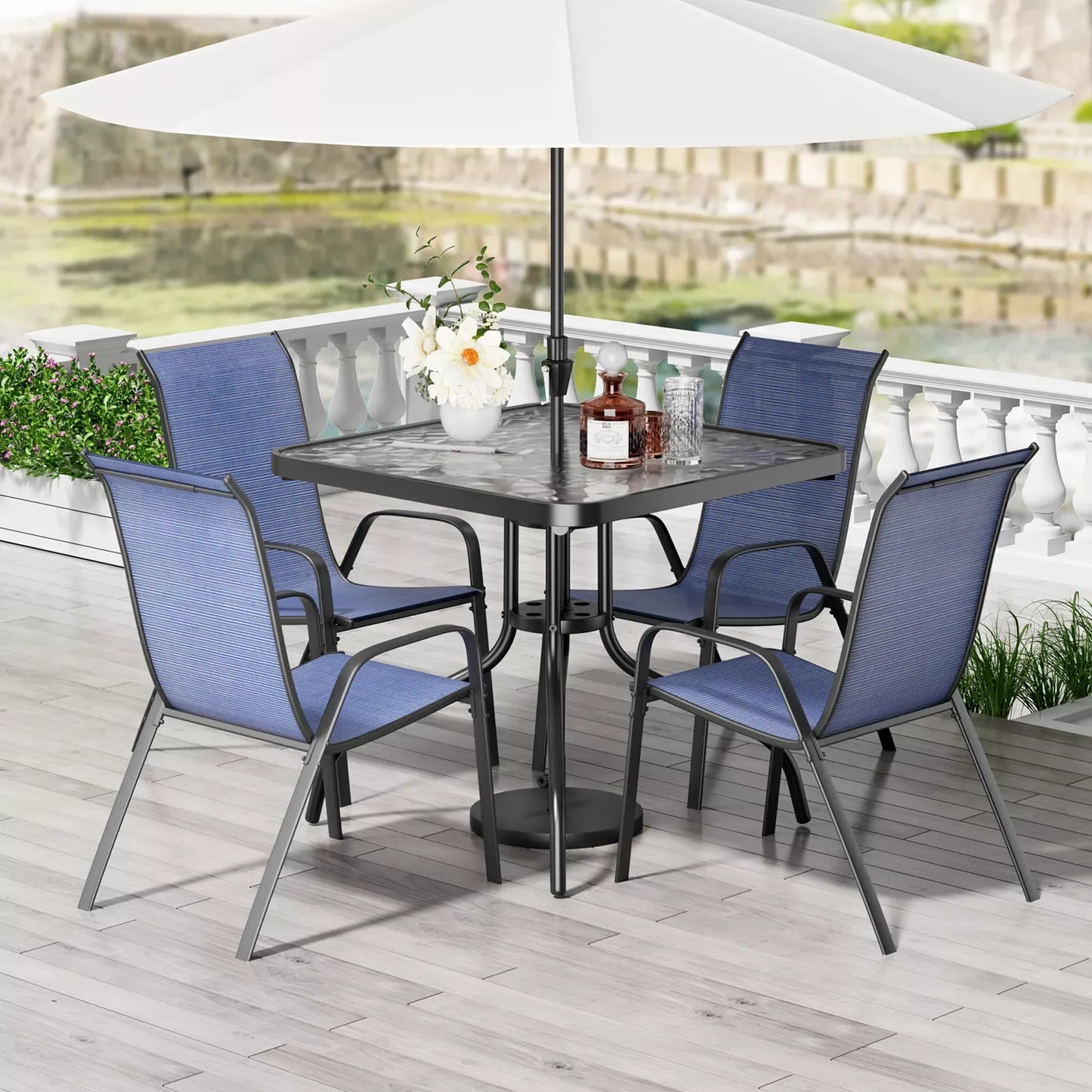 General Weather Resistant Outdoor Patio Dining Set With Durable PremiumTextileneChairs