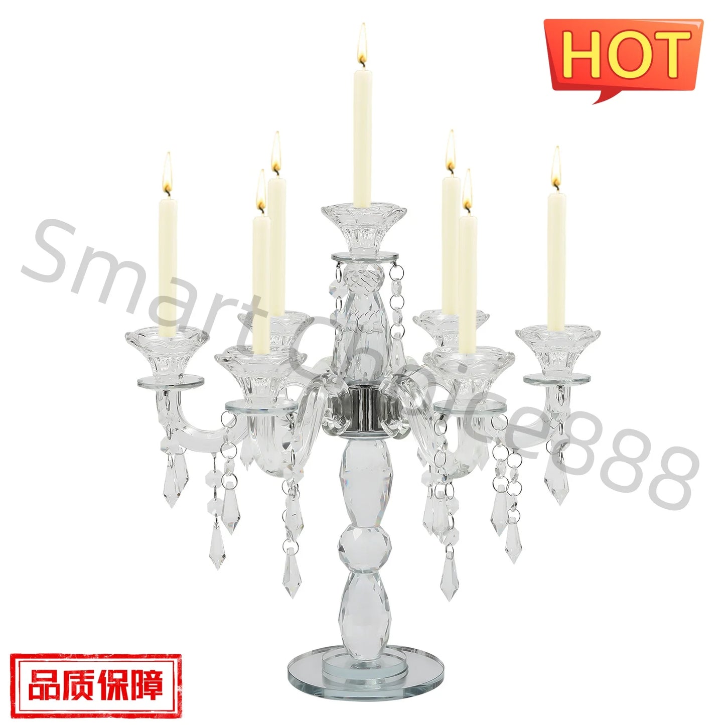 Bymaocar 7 Arms Crystal Candelabra Wedding Centerpiece Candle Holder