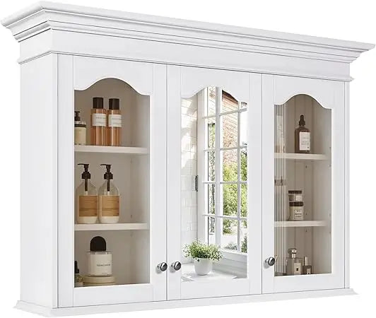 RBXC Wall Mounted Medicine Cabinet With Mirror Doors And Storage