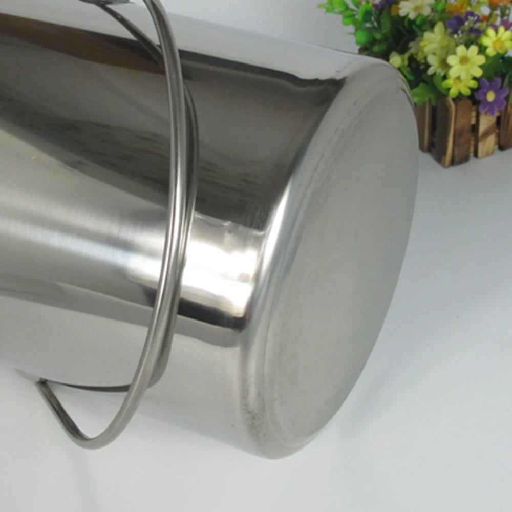 6L/12L/20L Bucket with Lid & Handle Water Storage Pail Metal Milking Bucket Stainless Steel Extra Thick