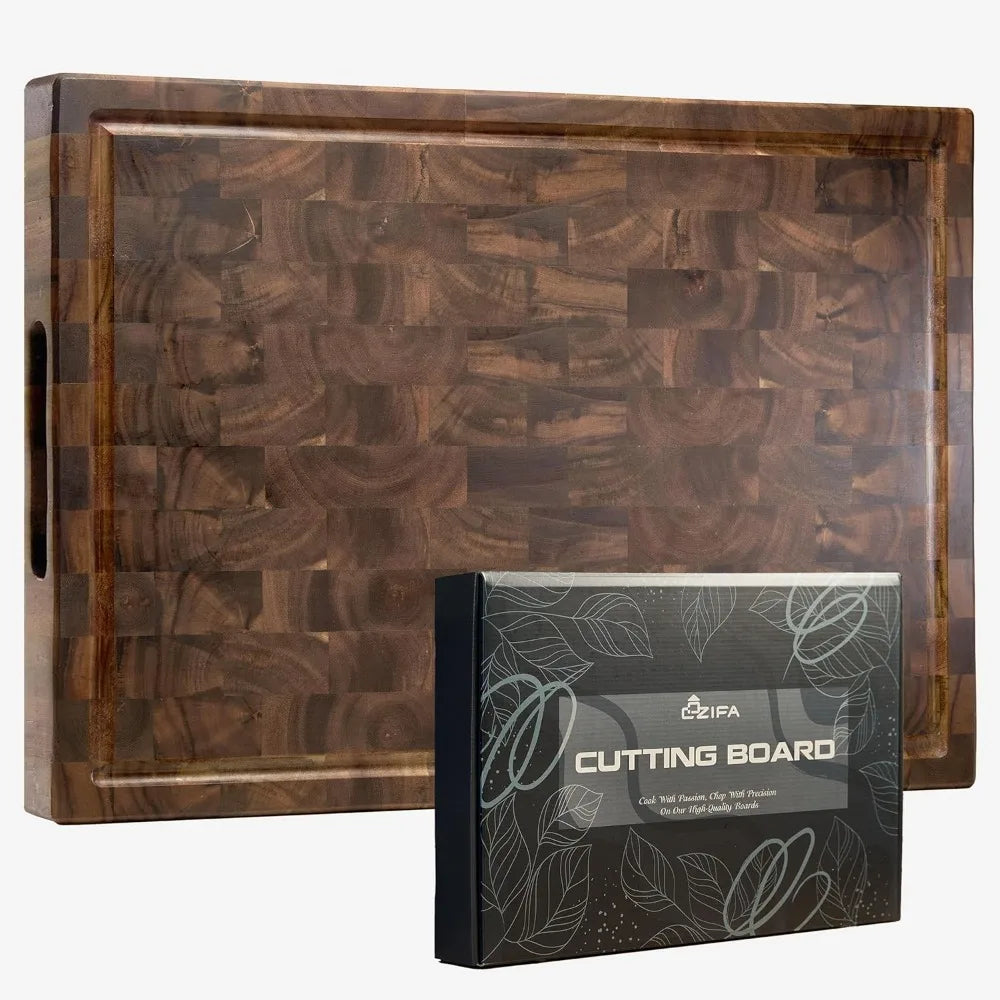 Acacia Wood Cutting Board With Juice Groove And Handles