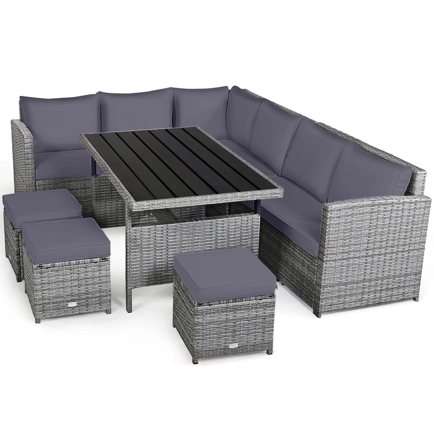 HOMASIS 7 Piece Patio Rattan Dining Set Sectional Sofa Ottomans