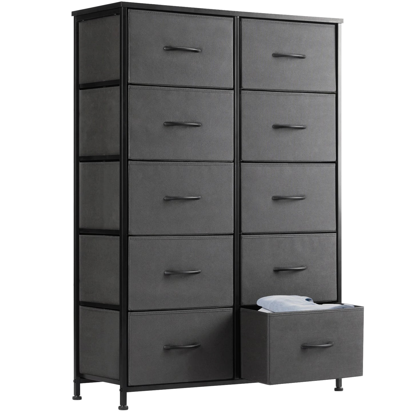 JHK Bedside Table With TenFabricDrawers Wardrobe SteelFrame Storage Cabinet Unit