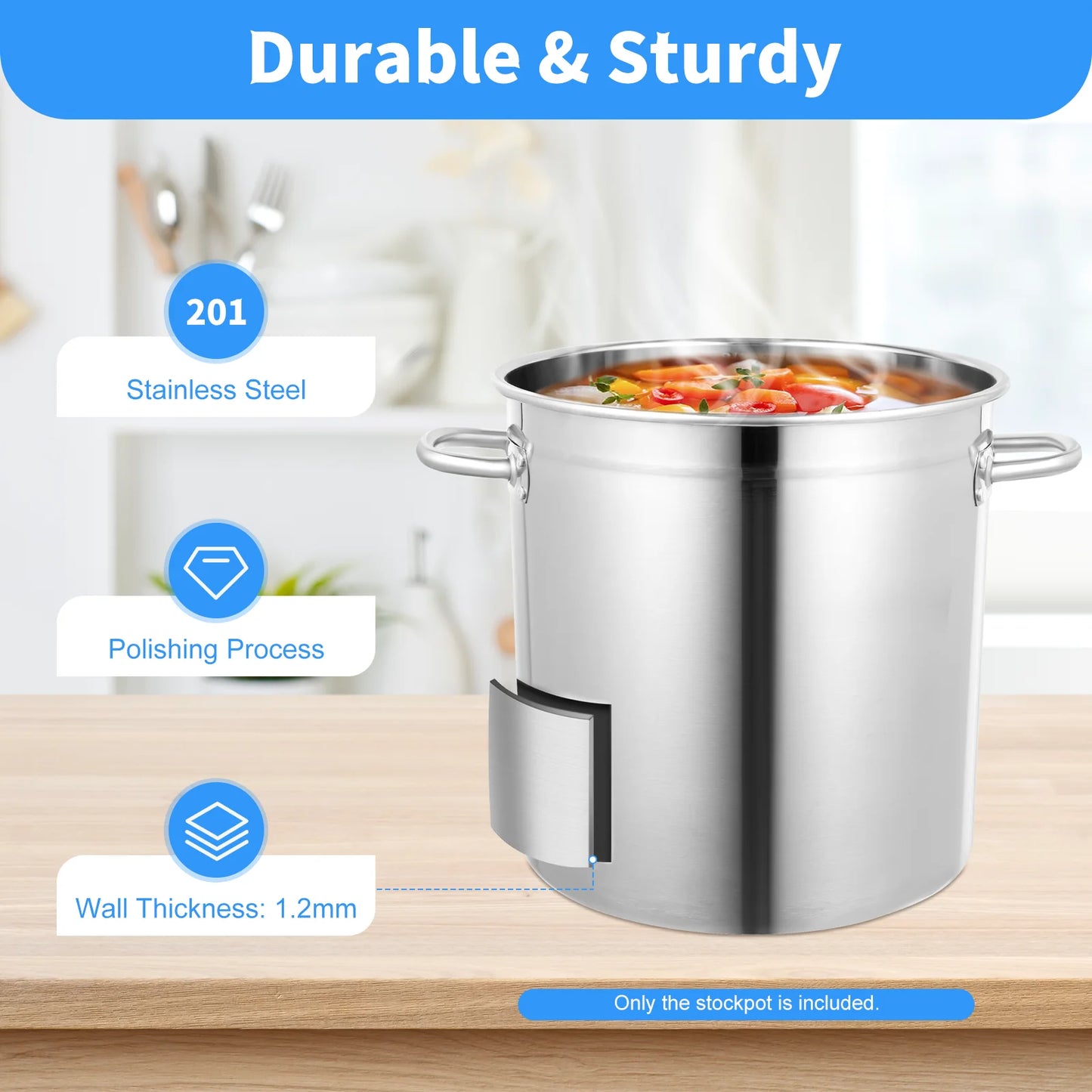 Large Capacity Soup Pot Barrel 35L Stock Pot With Lid Stainless Steel Kitchen Soup Big Cooking Restaurant