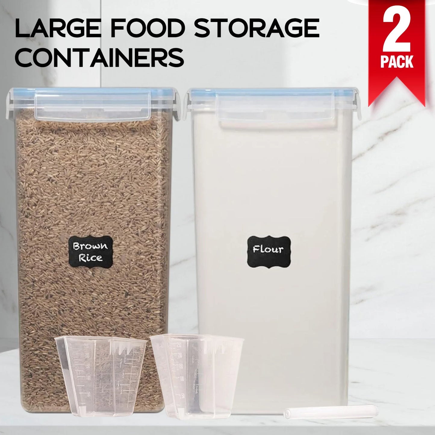 2Pcs 8.5L Large Food Storage Containers With Lids Airtight Pantry Organization Labels for Kitchen Flour Sugar Rice Cereal Pasta