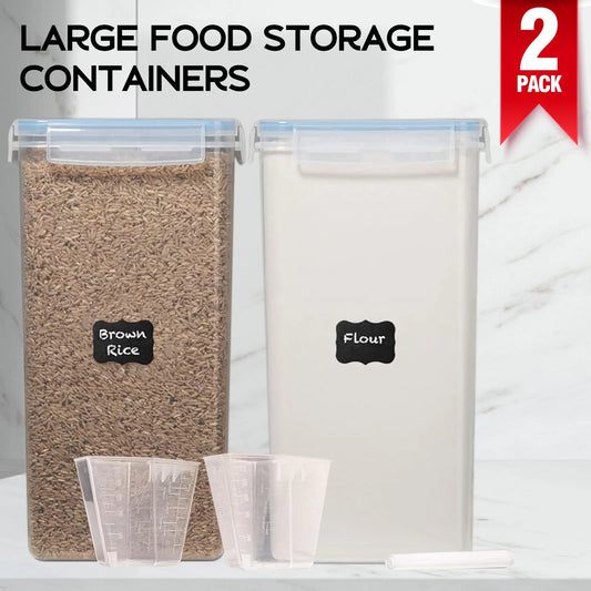 2Pcs 8.5L Large Food Storage Containers With Lids Airtight Pantry Organization Labels for Kitchen Flour Sugar Rice Cereal Pasta