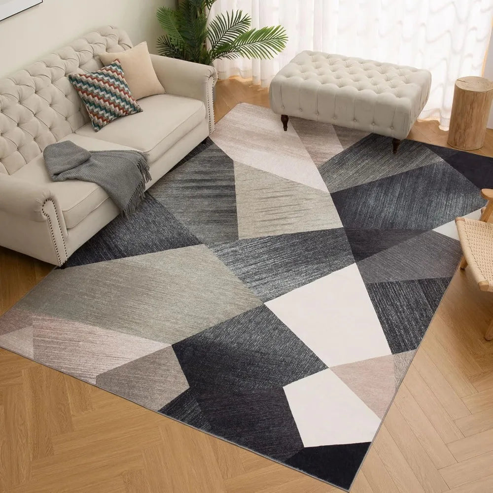 Hign-concerned Machine Washable Geometry Area Rug For Living Room Non Slip Non Shedding