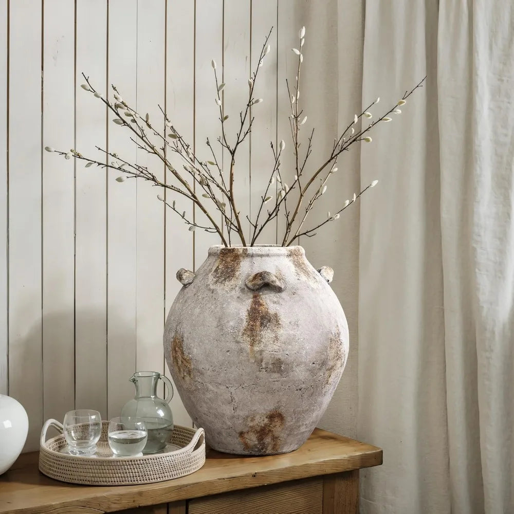 High-concerned Ceramic Flower Vase With Decorative Handles Terracotta Living Room