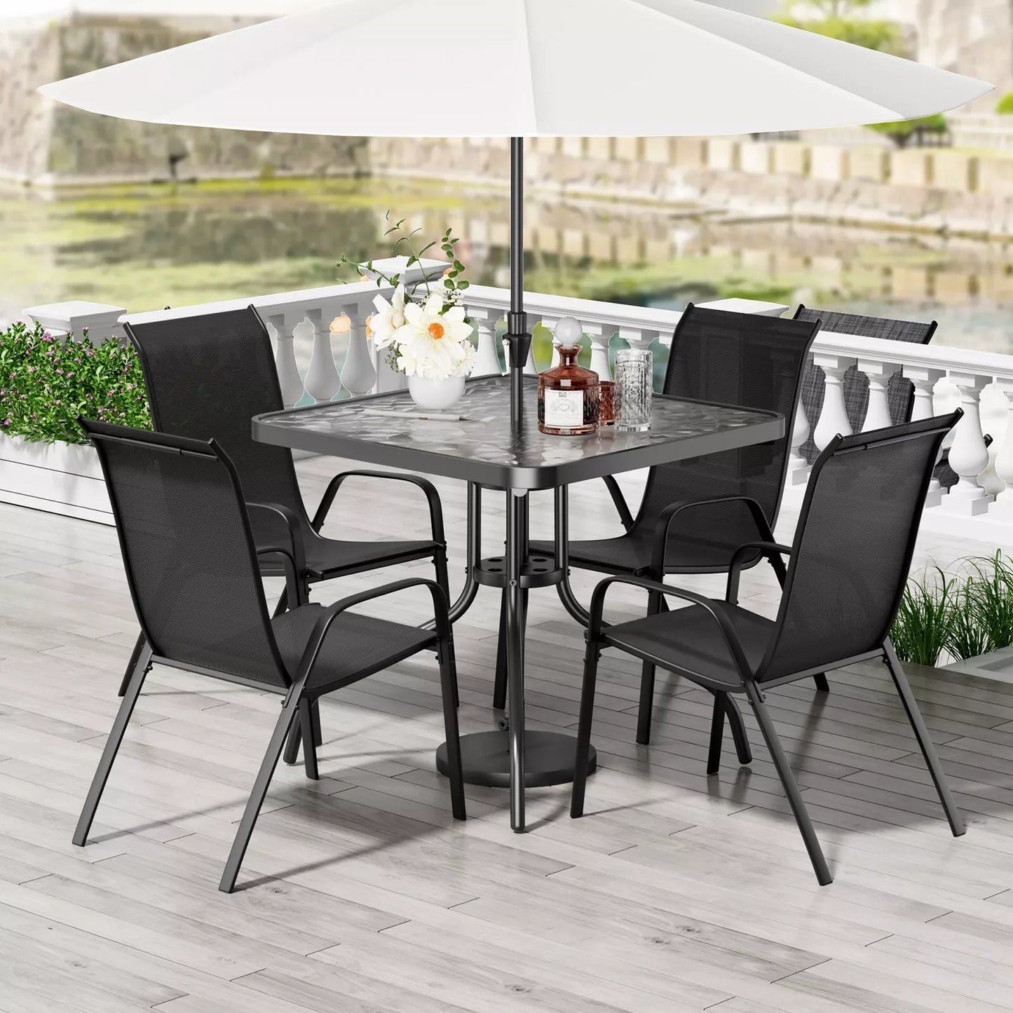 General Weather Resistant Outdoor Patio Dining Set With Durable PremiumTextileneChairs