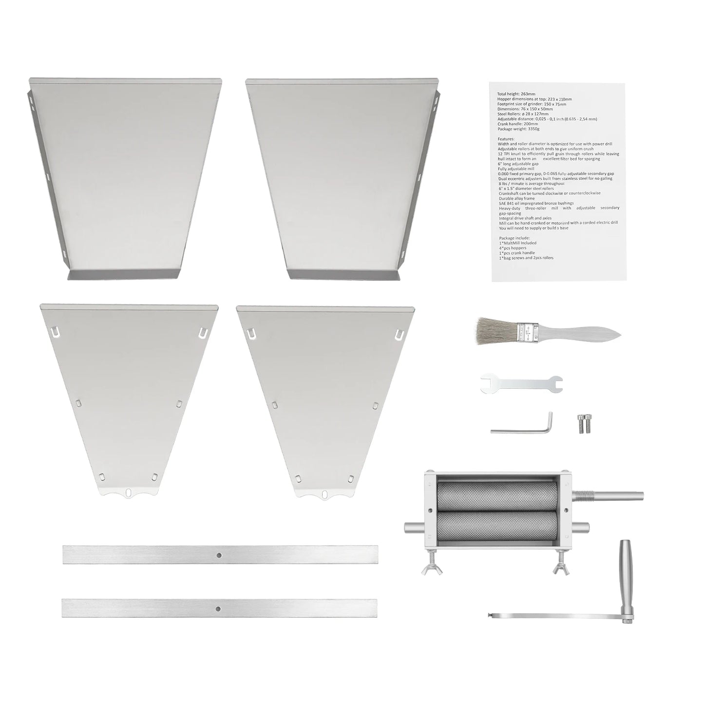 4L/1.06gal Grain Grinder Manual Crank Adjustable Granularity Stainless Steel For Milling Barley, Wheat, And Other Grains