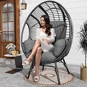 Outdoor IndustrialStrength Wicker Egg Chair With Capacity500lbs AlloyAllweather Stand Lounger